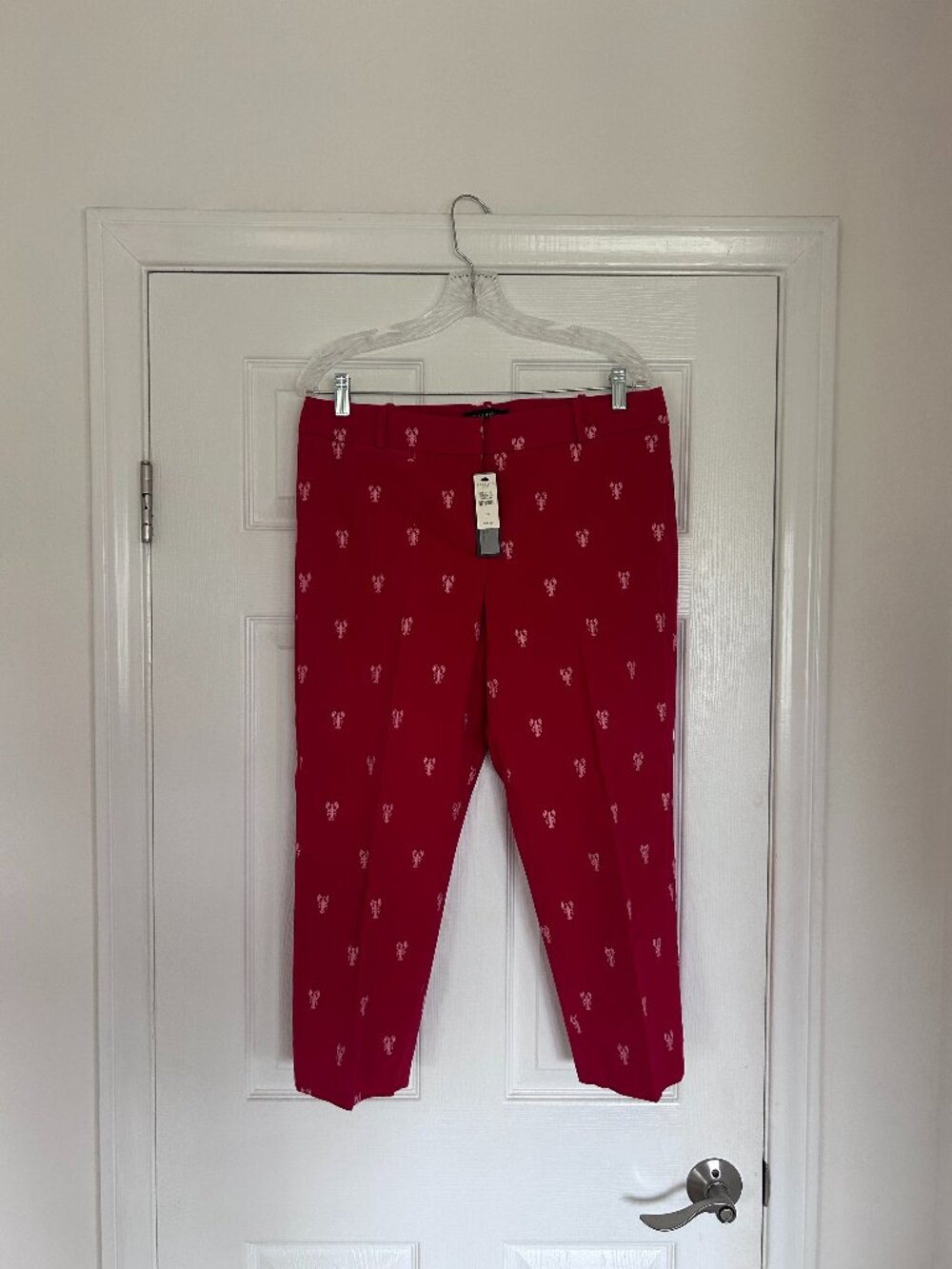 Red Capris with White Lobster Pattern Capri Pants